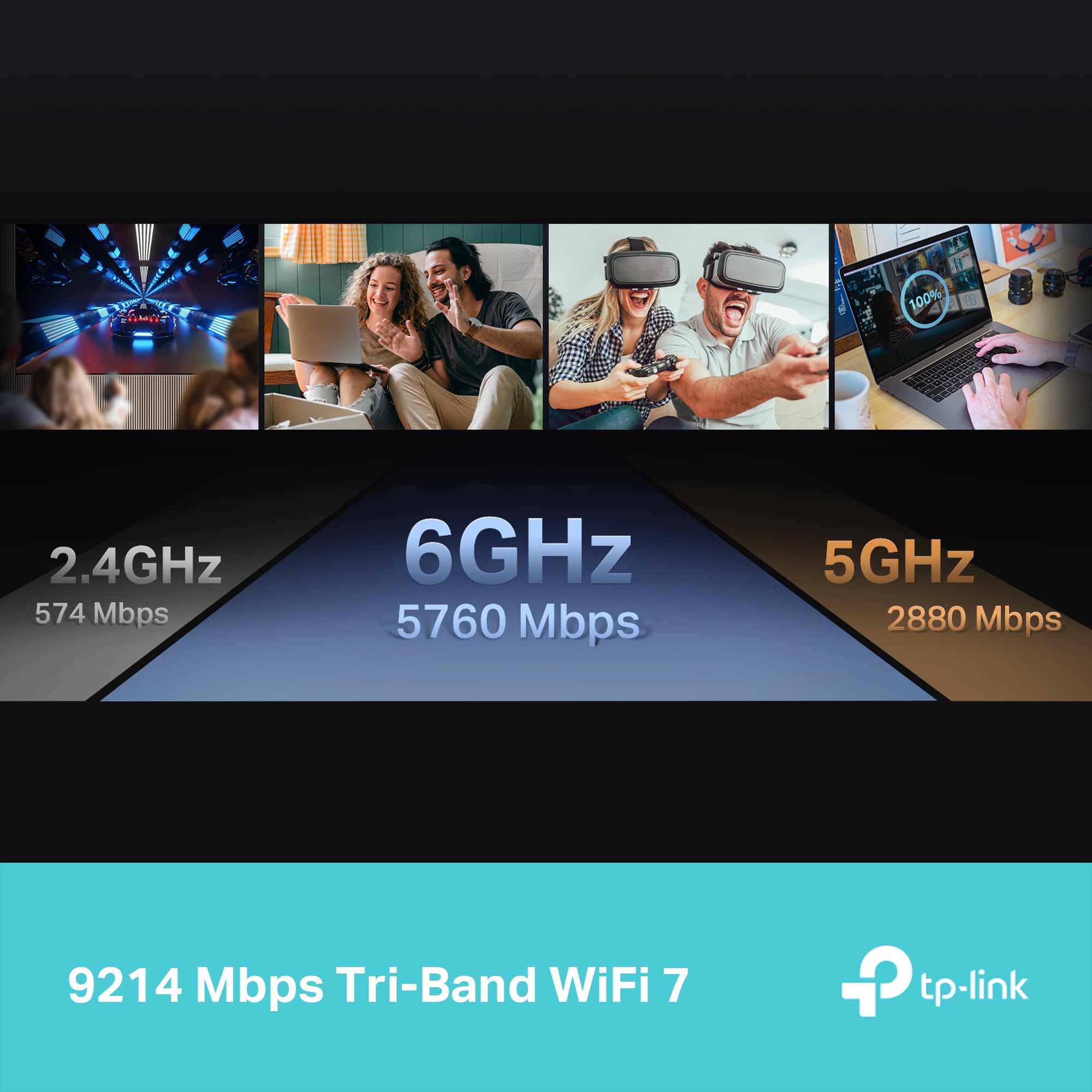 TP-Link Tri-Band BE9300 WiFi 7 Router Archer BE550, 6-Stream 9.2 Gbps, 2.5G-Ports, USB 3.0, 6 intelligente interne Antennen, VPN-Clients und -Server, HomeShield