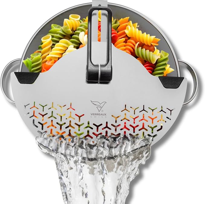 Pot Drainer - Compact Clip-On Strainer For Pots, Fits All Drains All | Premium Stainless Steel Pasta Strainer | Simplify Meal Prep