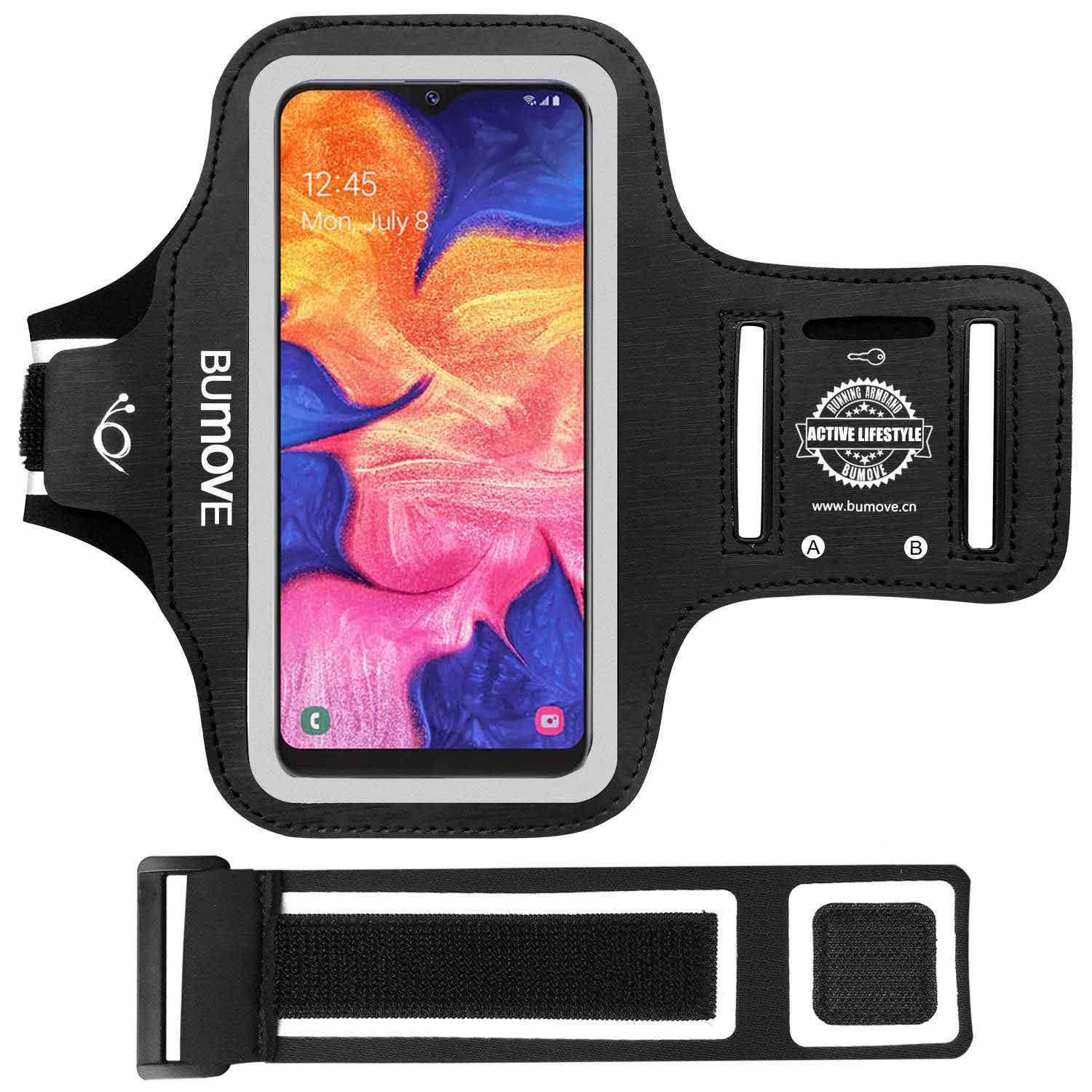 Galaxy A10e/A6 Armband, BUMOVE Gym Running Workouts Sports Cell Phone Arm Band for Samsung Galaxy A10e/A6 with Key/Card Holder (Black)