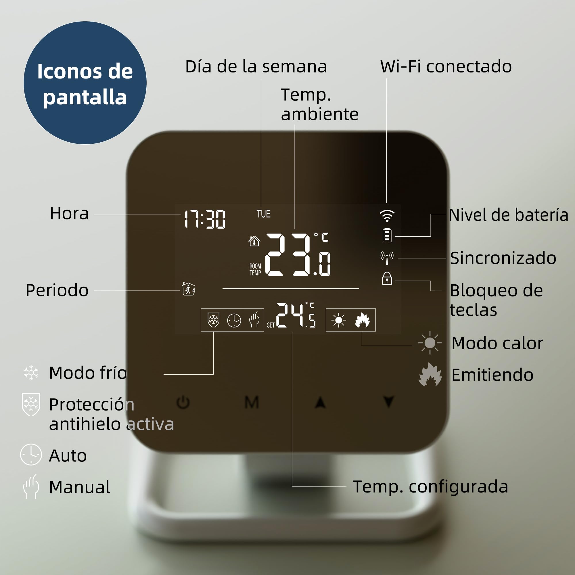 Termostato Wi-Fi para caldera de 2,4 GHz, termostato a pilas (no incluidas) programable diariamente, control por voz compatible con Google Assistant y Alexa, control a través de Tuya/Smart Life, 230 V
