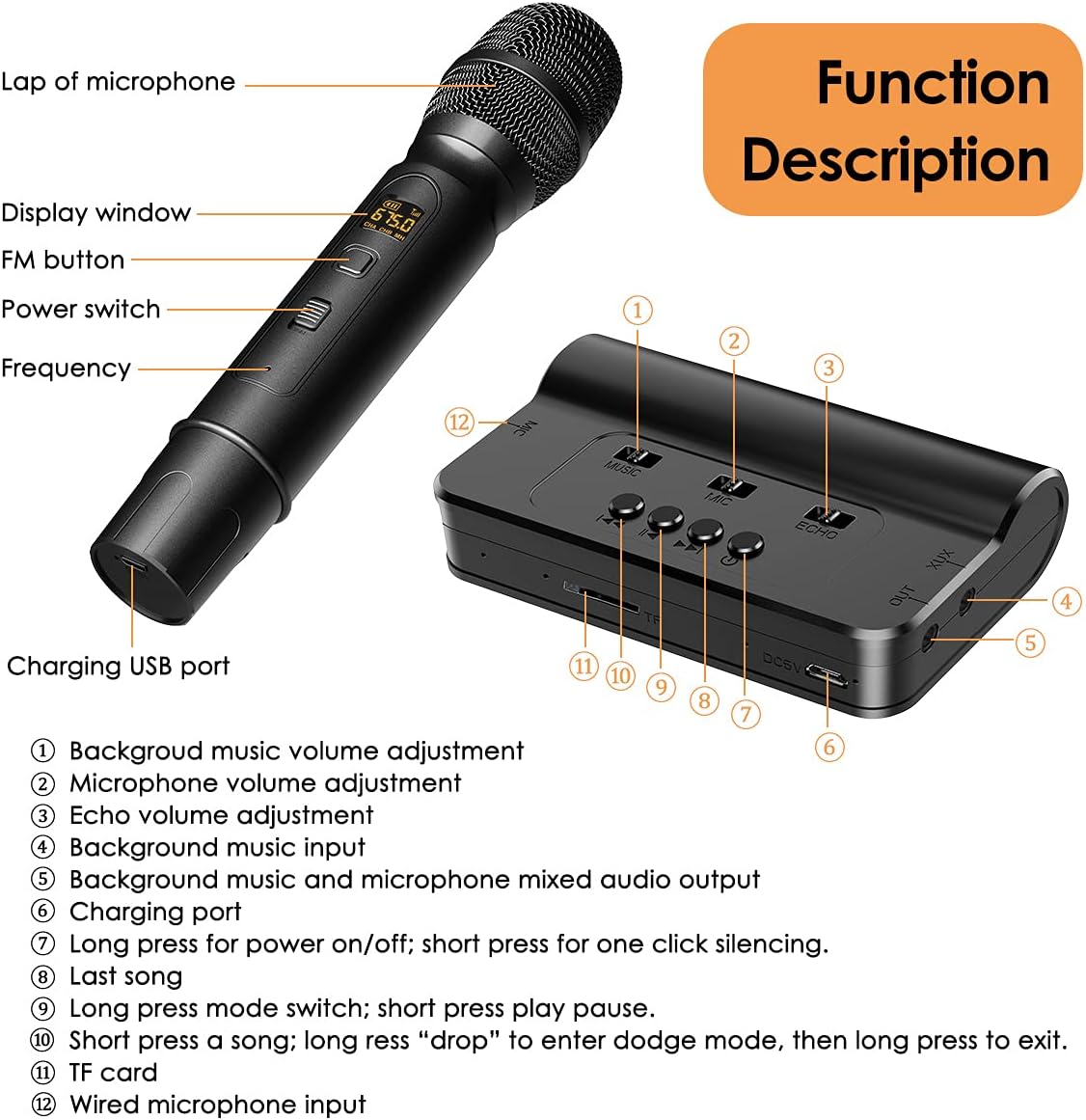 Portable Wireless Microphone Karaoke Mixer System Set, Joyye Dual UHF