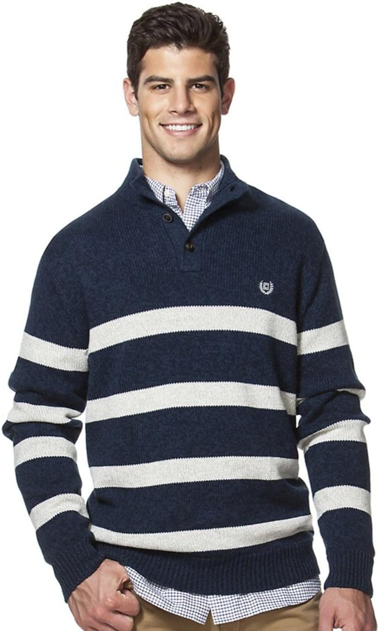 Chaps Men's Classic-Fit Striped Mockneck Twist Sweater (Large, Navy Twist)