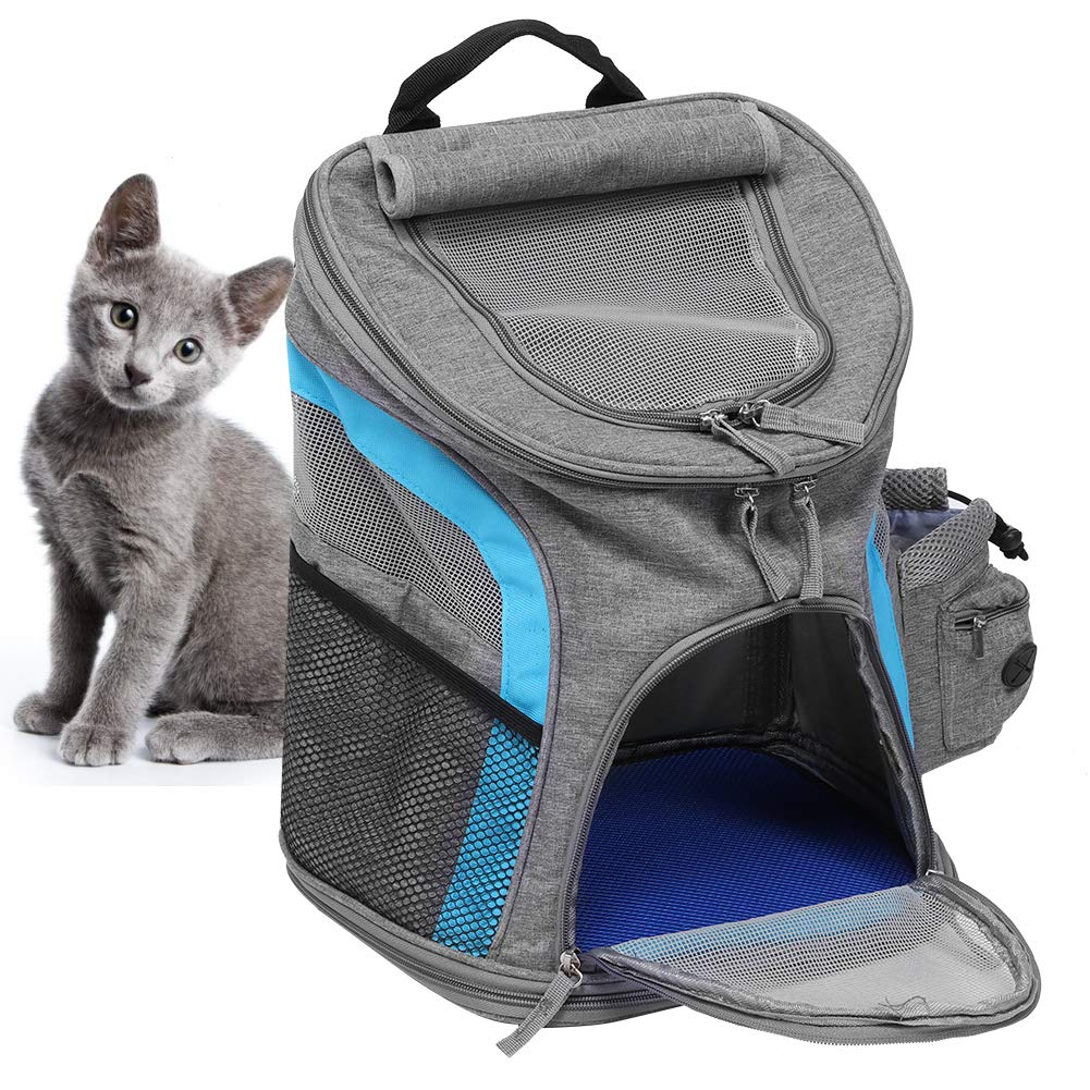 Umweltfreundlicher, atmungsaktiver Tiertransporter, Faltbarer Katzenrucksack, belüftete Netz-Reisetasche mit Snacktaschen für den Außenbereich, zum Tragen über der Schulter oder in