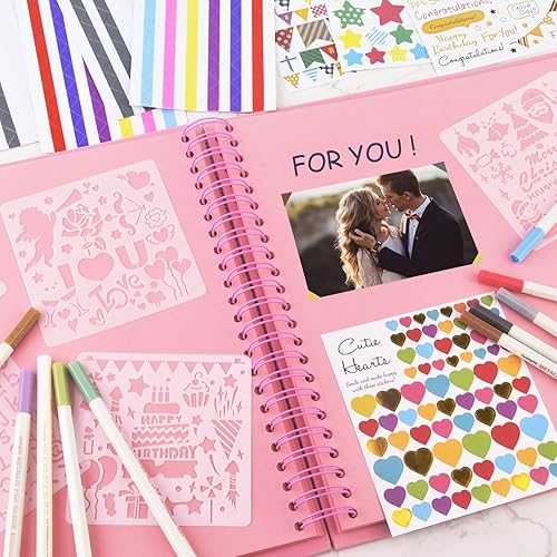 Miniatura 7 de GOTIDEAL Álbum de recortes de 12 x 12 pulgadas con 10 marcadores metálicos, 80 páginas de papel artesanal para bodas y aniversarios, álbum de fotos