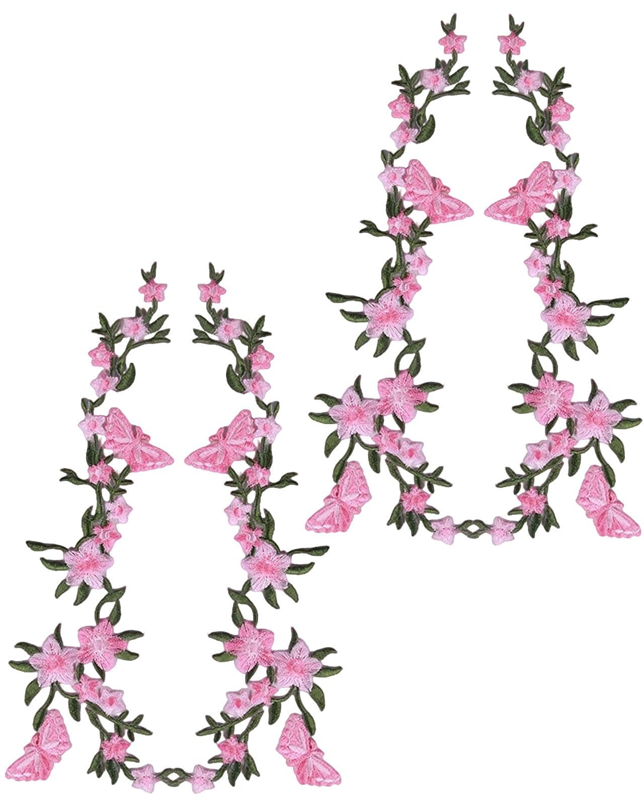 2 Pairs 10inch Long Floral Iron on Patches Butterfly in Flower Embroidered Patches Applique for Neckline Embellishment Trimming Shoes Jeans Clothing