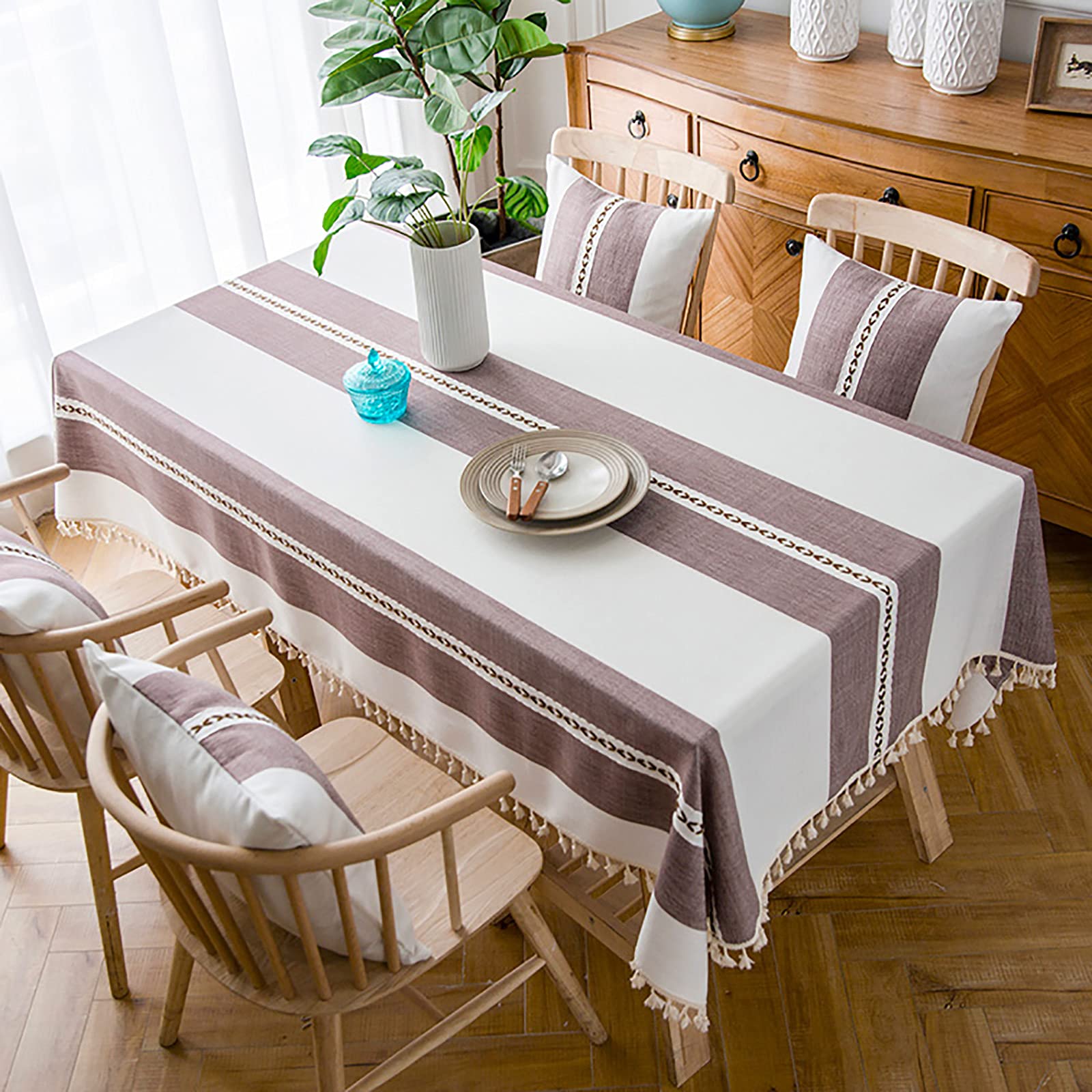 Nappe anti-taches rectangulaire effet lin imperméable pour cuisine et décoration