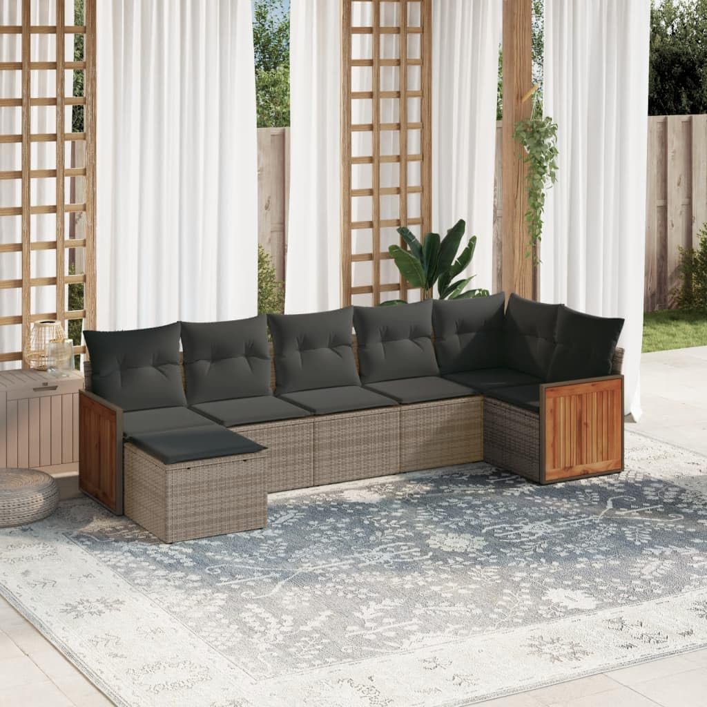Salon de Jardin modulable en résine tressée Gris avec Coussins, 7 pièces, mobilier extérieur pour terrasse Balcon Patio, Rangement intégré, Ensemble canapé Fauteuil détente Convivial