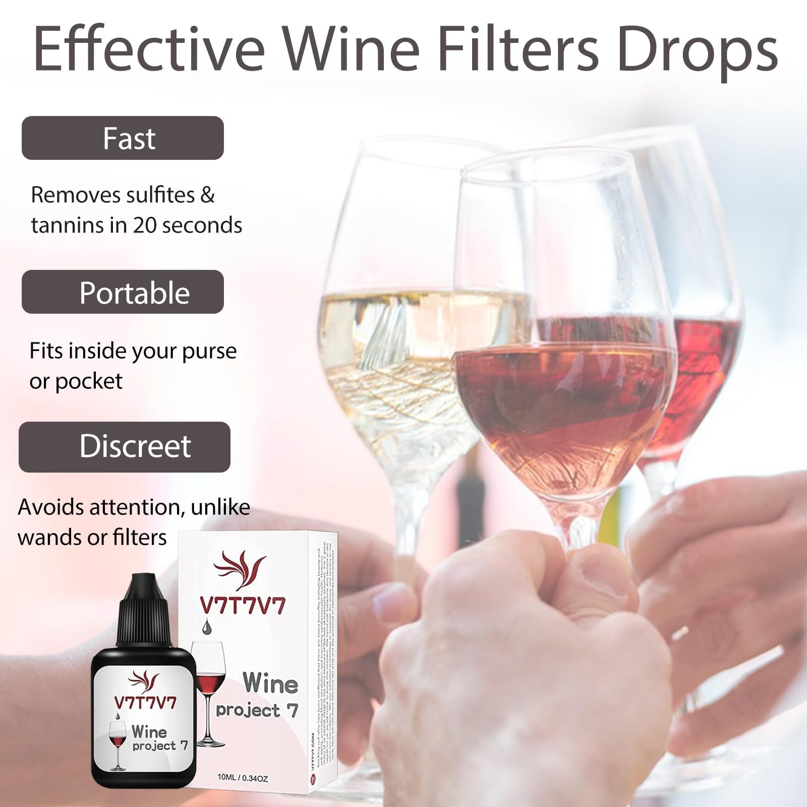 1 paquete de gotas de filtro de vino, eliminador de sulfitos rojos para amantes del vino blanco, accesorios de limpieza sin sabor, filtro para histaminas y sulfitos, regalos de fiesta para él hombres