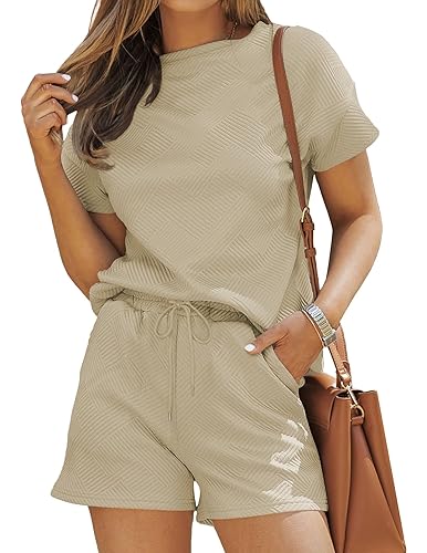Ekouaer Lounge Sets for Women Textured 2 Piece Shorts Set