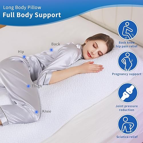 Miniatura 5 de Almohada corporal para adultos, almohada larga para cama, almohadas de cuerpo completo para dormir, 20 x 54 pulgadas, espuma viscoelástica triturada