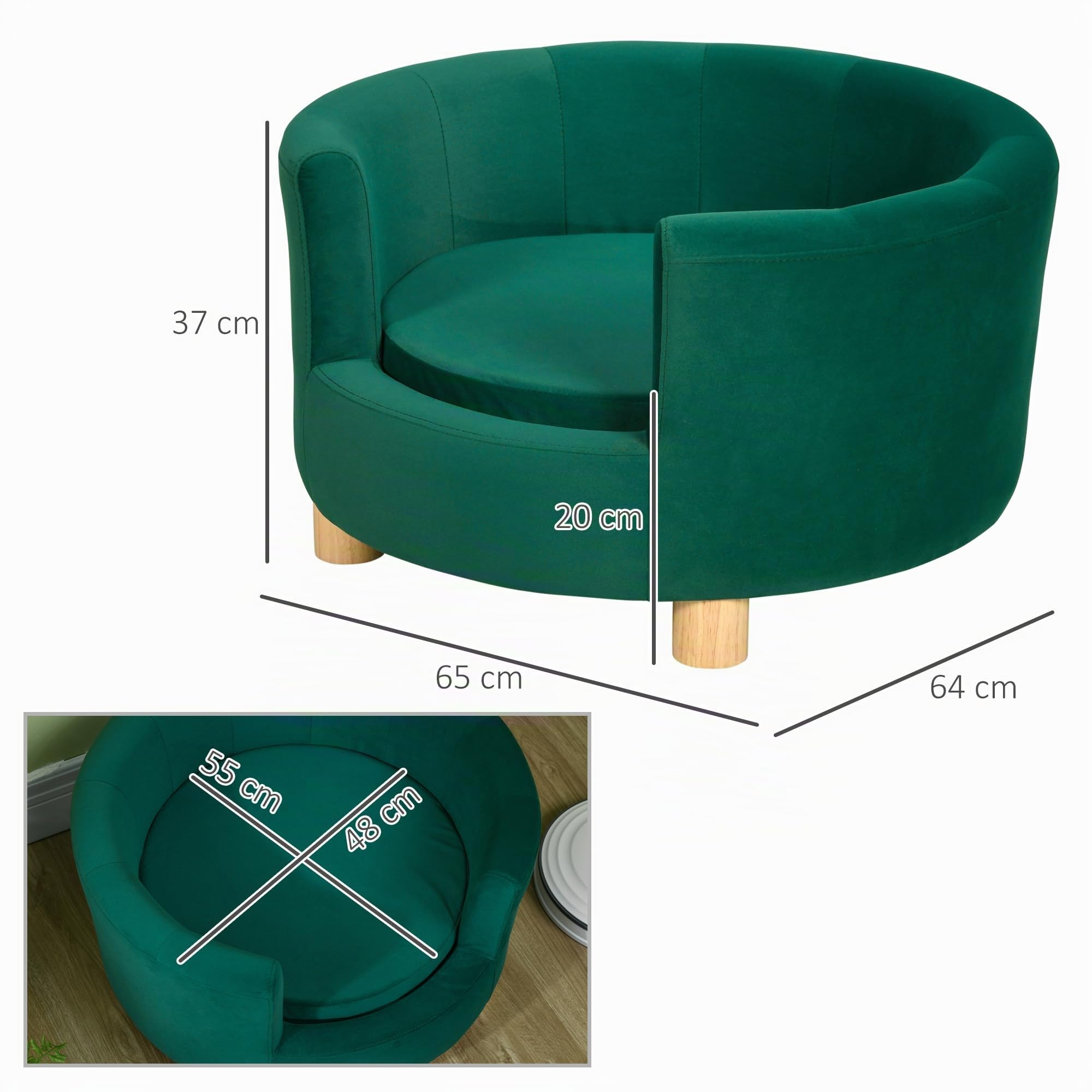 PawHut Sofá Moderno en Forma de Nido para Gato o Perro Miniatura Verde | Respaldo envuelto, cojín suave
