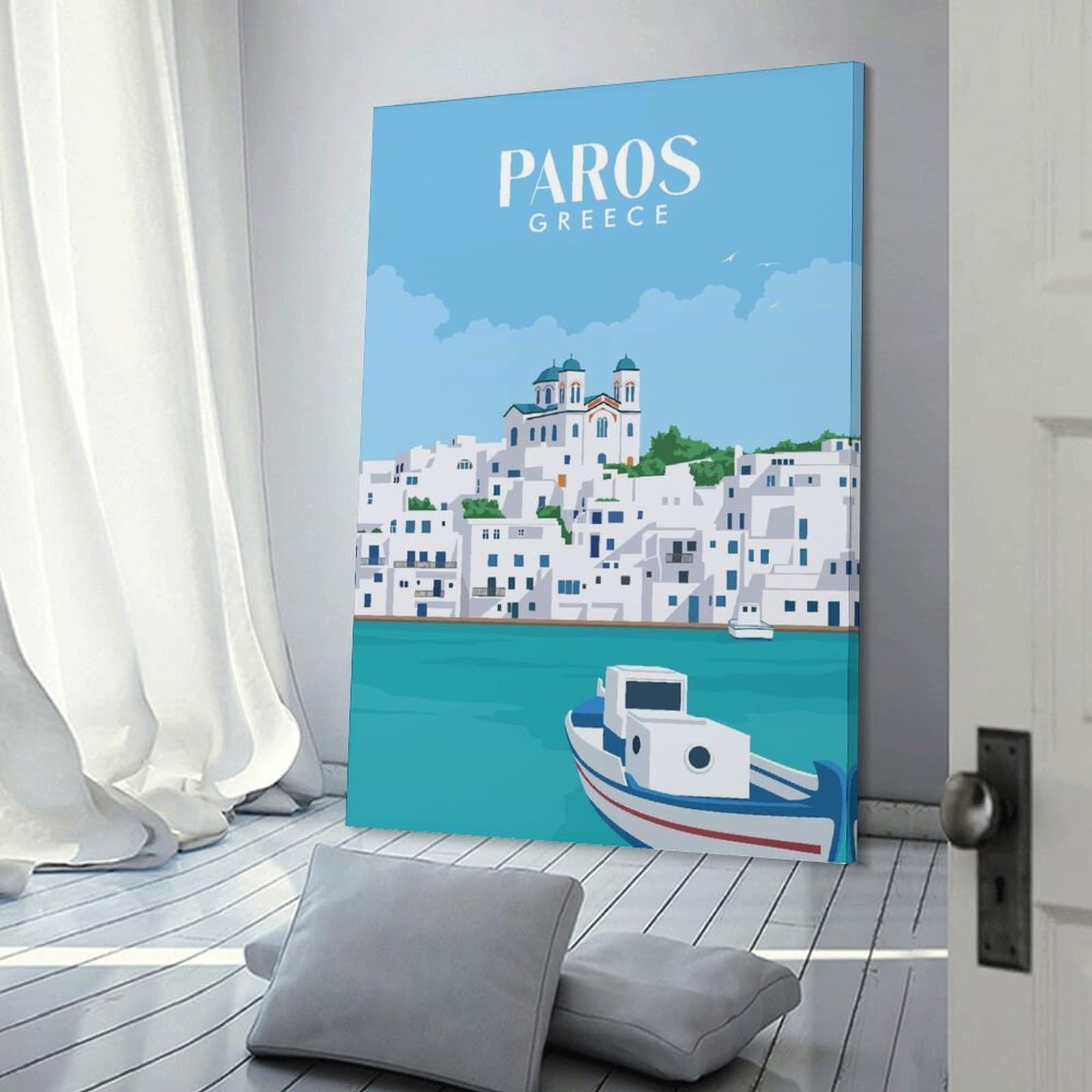 Junmoney Wall Picture Print Paros Greece And The City, 08x12inch(20x30cm), for Living Room, Bedroom Or Home Office, Thoughtful Wall Decor for Art Lovers