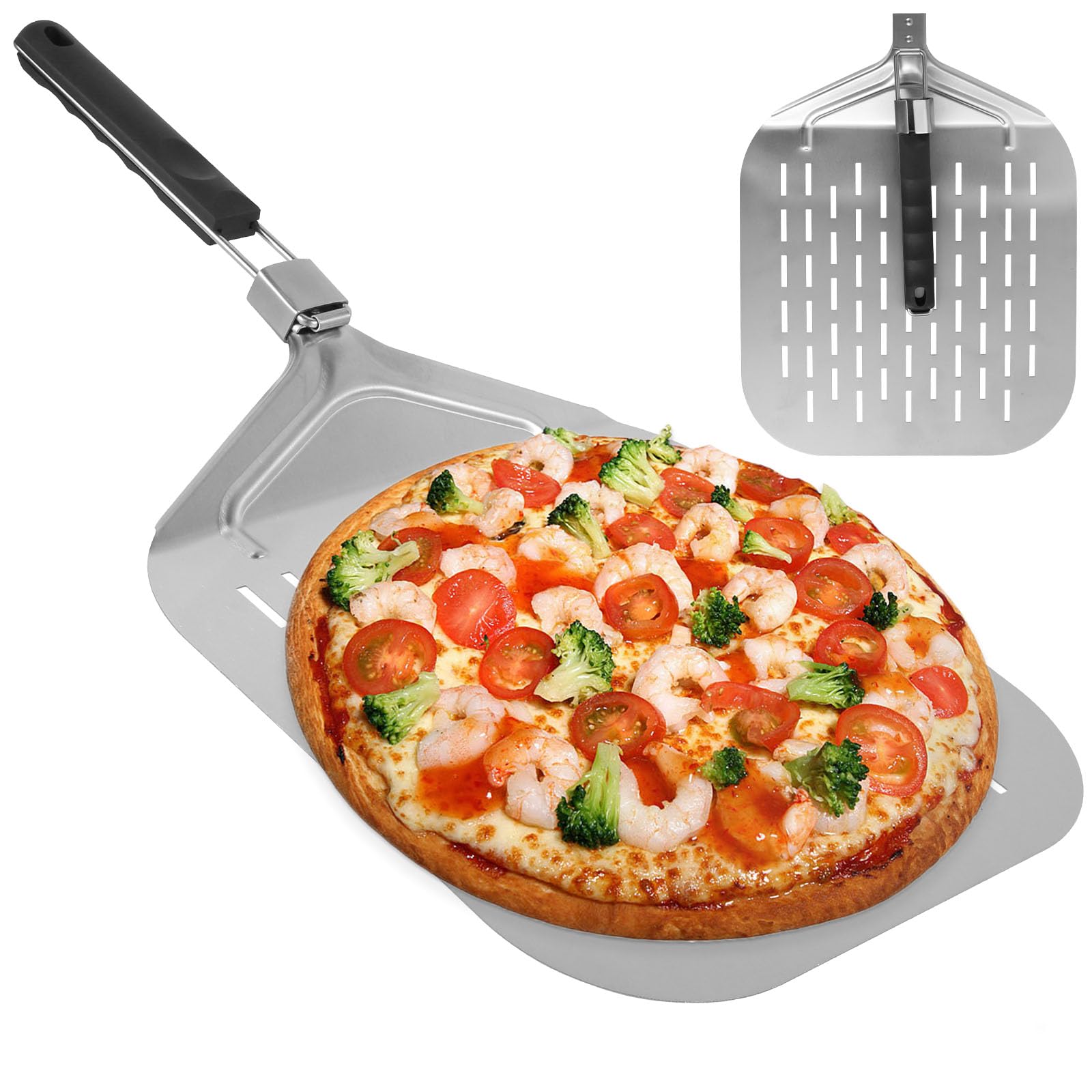 Pala Pizza Pala for pizza de 12 pulgadas con mango plegable, espátula antiadherente acero inoxidable for , pala for , elevador pasteles, bandeja transferencia, herramienta for hornear(Folding handle)