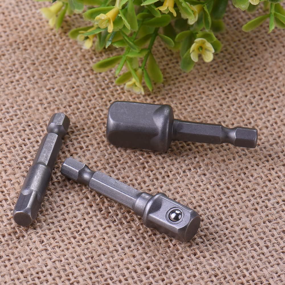 1/4" 3/8" 1/2" Hex Shank Ball Joint Sleeve Universal Impact Adapter Square Extension Socket Driver Drill Bits Socket Set for Automotive DIY 3 PCS Silver