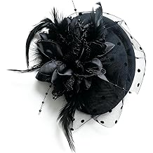 Black Fascinator Hat, Tea Party Headpiece with Feather & Flower, Vintage Cocktail Hat for Women, Wedding
