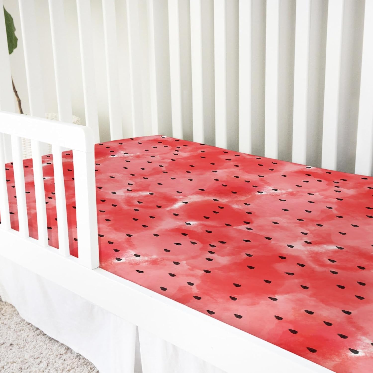 Watercolor Watermelon Baby Crib Sheets 52''x28'' Tropical Fruit Snug Fitted Crib Mattress Covers for Boy Girl Boho Summer Beach Soft Baby Nursery Bed Sheet for Standard Crib and Toddler Mattress