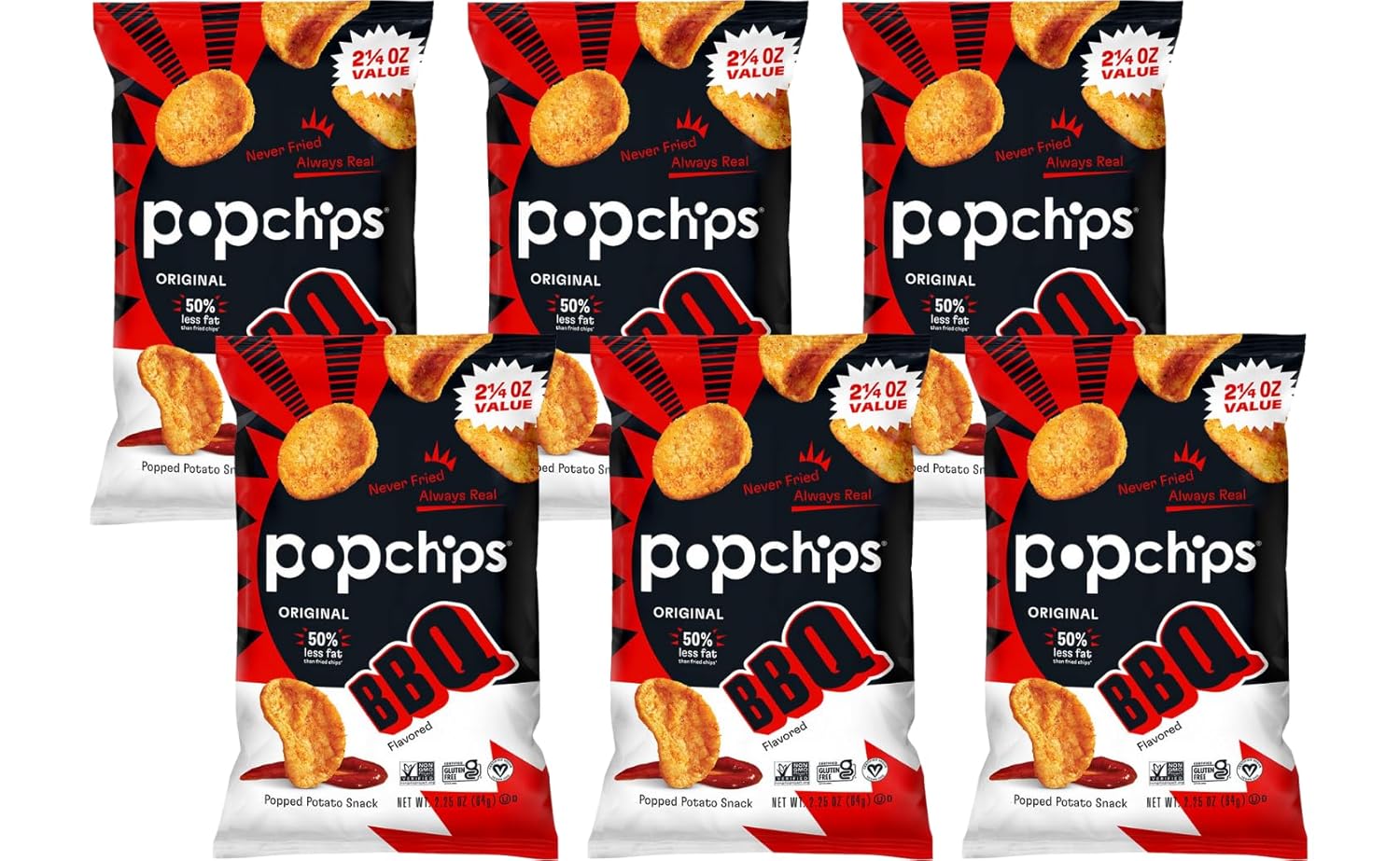 Popchips Potato Chips BBQ, 2.25 Oz (Pack of 6)