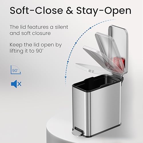 Miniatura 5 de iTouchless SoftStep - Cubo de basura de acero inoxidable con pedal pequeño de 3 galones, baño de 11 litros, cubo interior extraíble, suave y