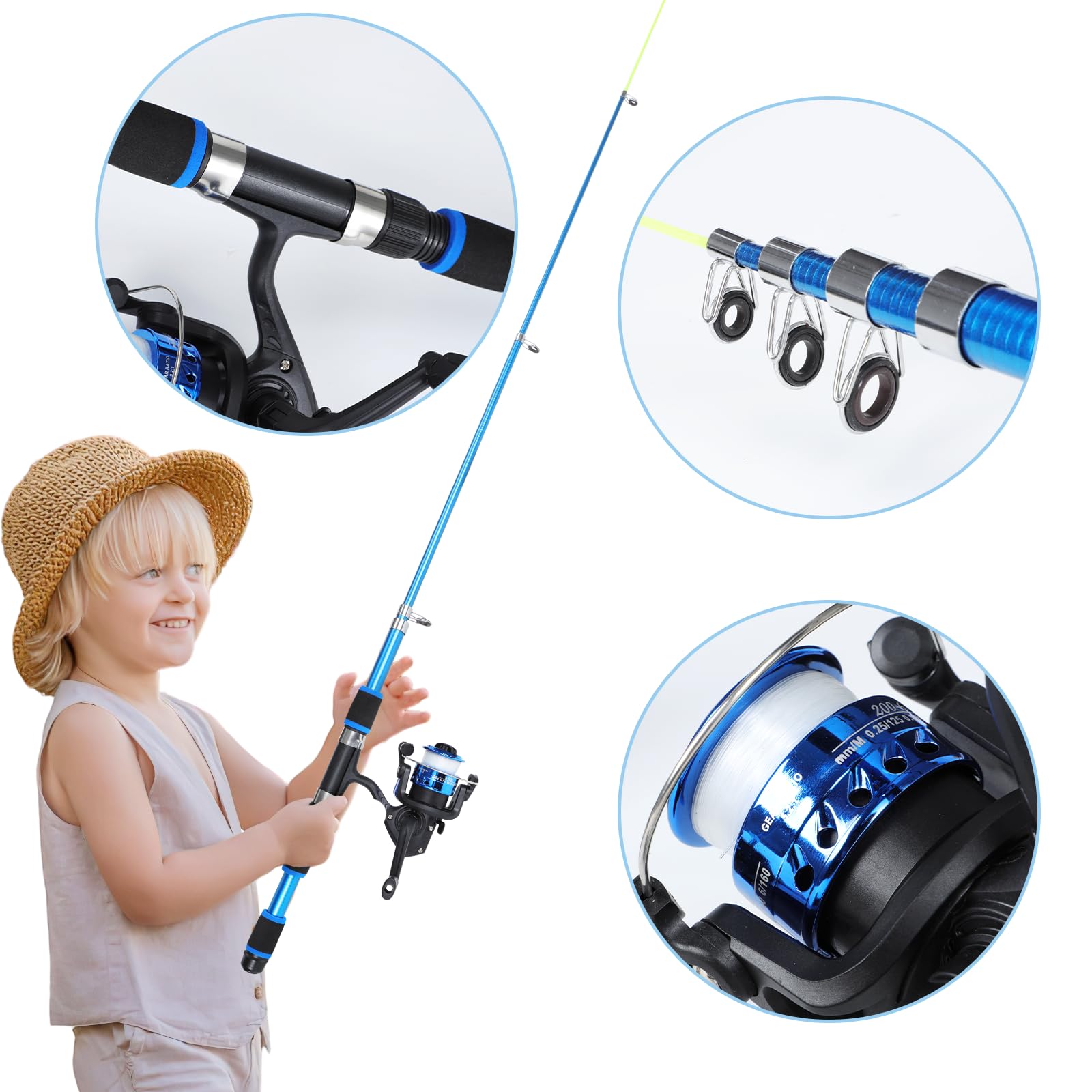 Kit de Canne à Pêche pour Enfants,180cm Combo Télescopique Canne et Moulinet pour Débutants avec Moulinet Spincast, Equipement de Pêche, Kit Peche pour Garçons, Filles, Tout-Petits