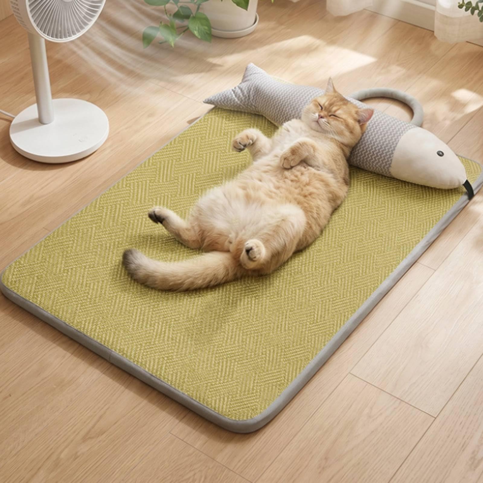 predolo Tapis Rafraîchissant Chien Respirant Panier Chien Lavable Coussin Amovible Produit Animalier pour Été, 90 X 72 Cm, Os