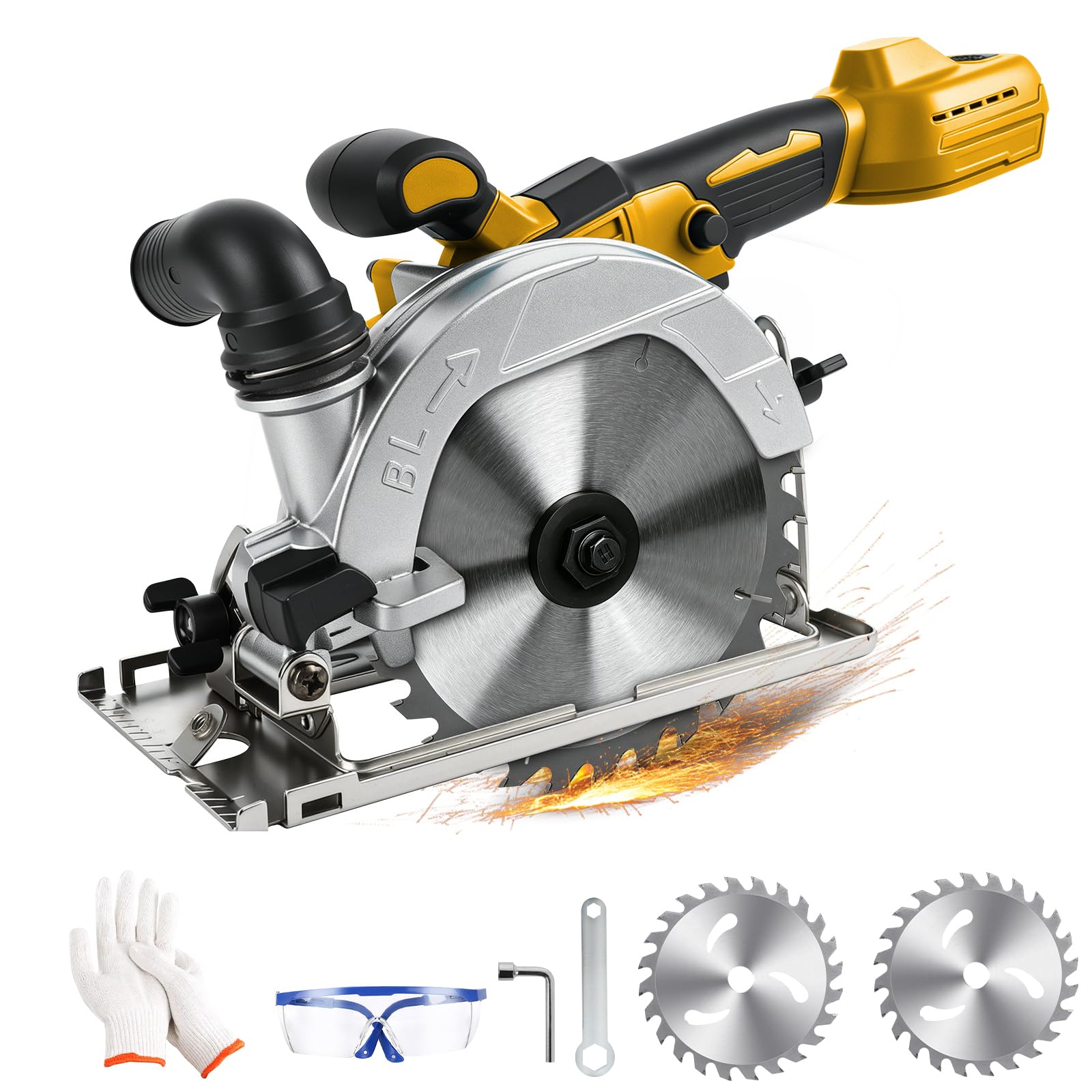 6 Inch Cordless Circular Saw for Dewalt 18V 20V Max Battery (No Battery), Brushless Motor, 0-45° Cutting Angle, Cutting Depth 50mm(90°) 32mm (45°), for Wood, Plastic, PVC