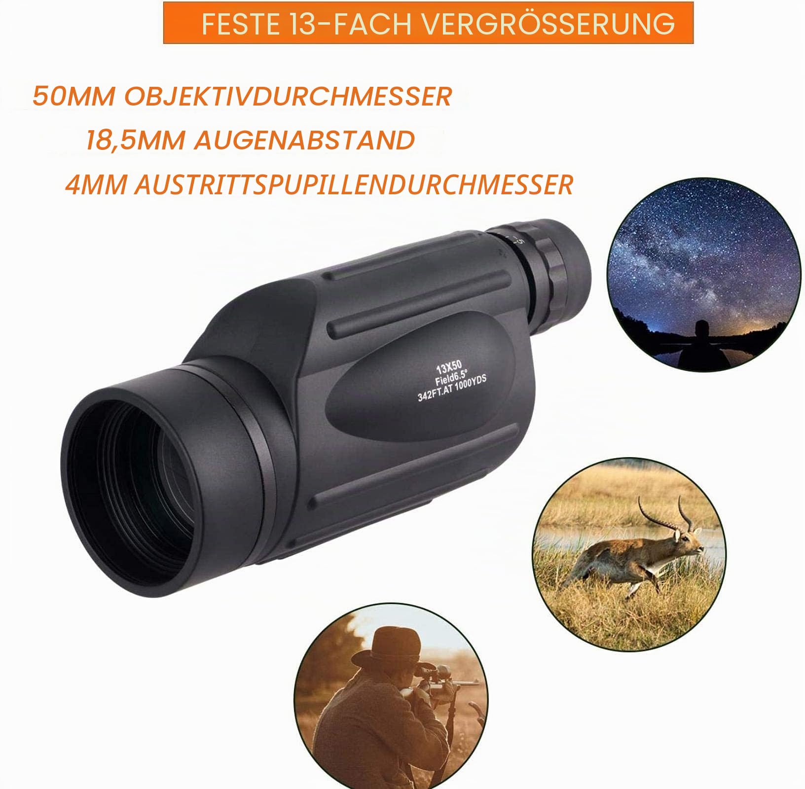 Monokular-Teleskop für Erwachsene – 13 x 50 High Power HD Optik Zoom Monokular Teleskop für Smartphone, klares FMC BAK4 Prisma wasserdichtes Monokular für Vogelbeobachtung, Camping, Konzert, Match
