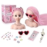 Anstar Hair Styling Doll Head for Girls Styling Head for Kids Mannequin Head with Pink Hair Doll Head for Hair Styling Braiding Cosmetology Manikin Head with Clamp Holder and Tools