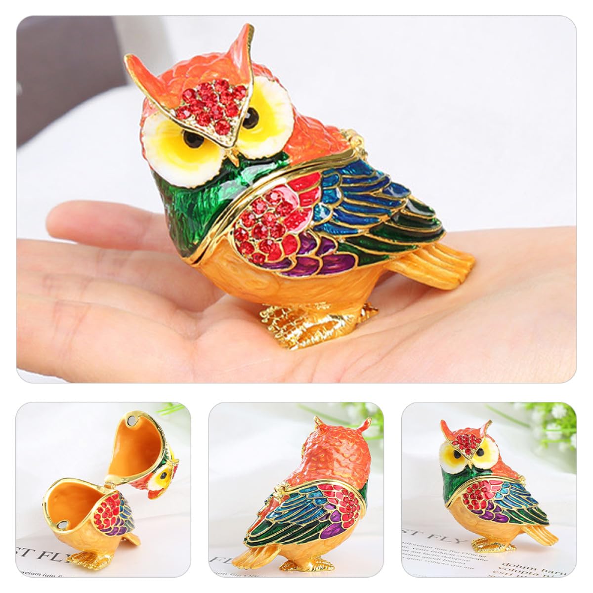 Zerodeko Boîte à Bijoux Organisatrice en Alliage, Forme Hibou Délicate et Chic, pour Bagues et Boucles D'oreilles, pour Femmes et Filles