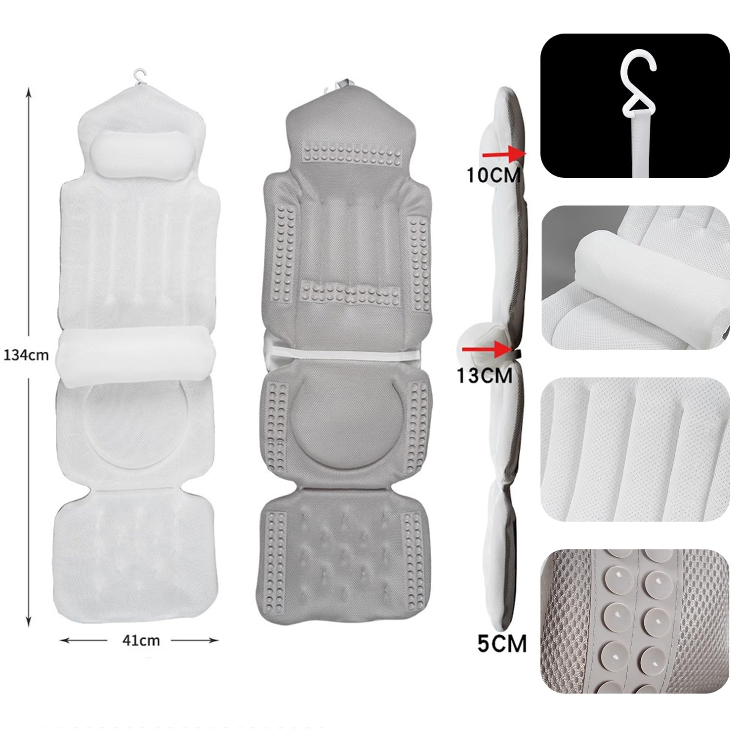 Coussin de Bain Complet,avec Soutien Lombaire Amovible et Sac à Linge,Confort Détente Spa Accessories Parfait pour l'immersion dans la Baignoire(Blanc)