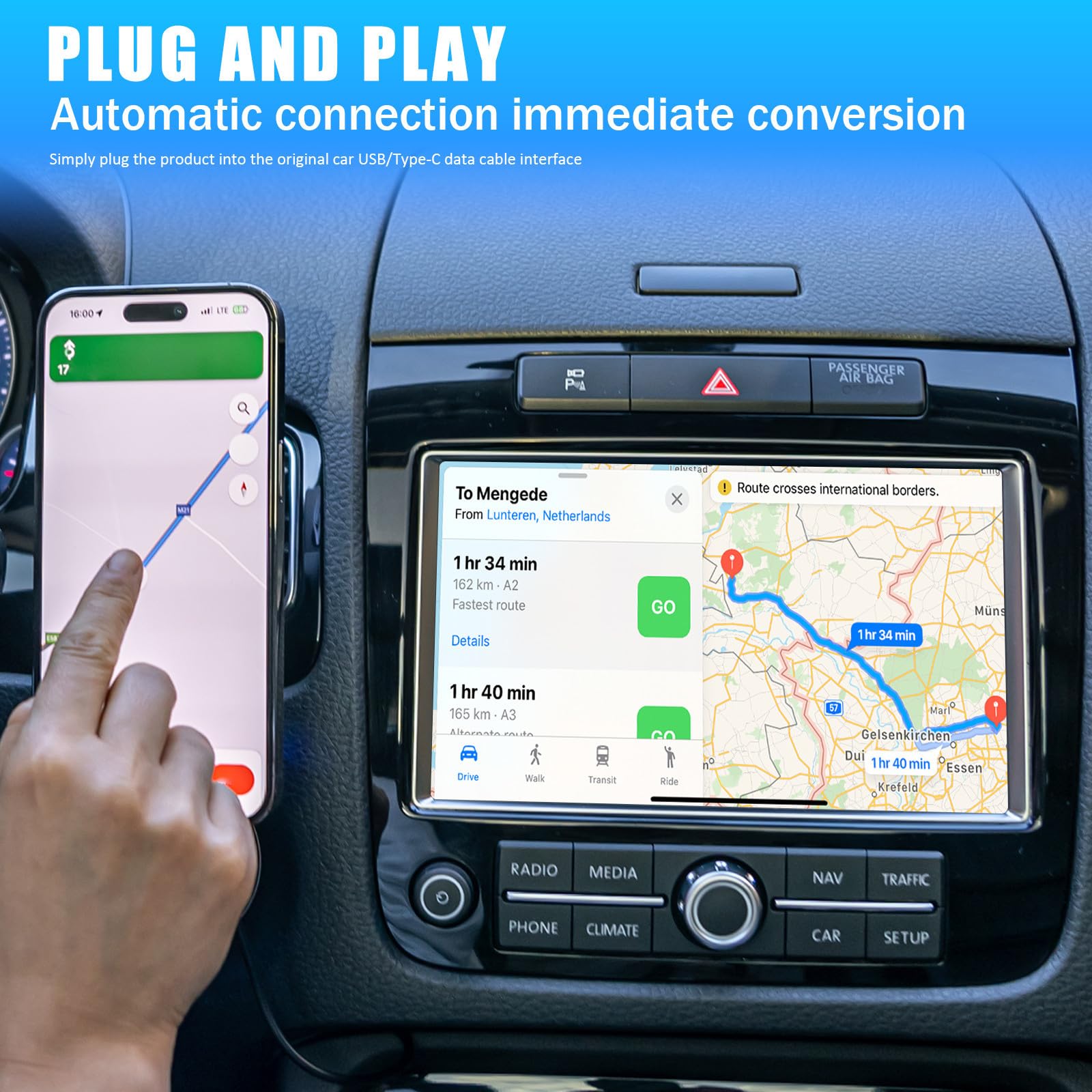 Alasum Adattatore Wireless per Auto 3-in-1 con Connettore USB a C, Mirroring dello Schermo Stabile e Integrazione Vocale per Navigazione e Streaming Multimediale
