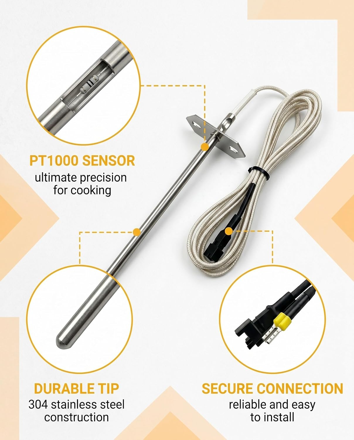 7" RTD Temperature Probe Sensor Fit for Z-Grill 700 700C 700D6 7002B 700D 7002E 700E Series,Replace ZG-RTD-2 Temperature Probe Grill Replacement Parts