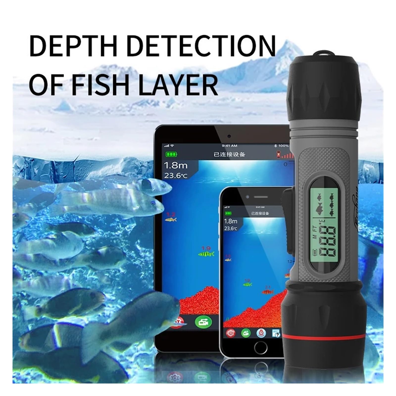 Ecoscandaglio, Ecoscandaglio portatile for la pesca sul ghiaccio, profondità da 0,8 a 90 m, strumento for invernale