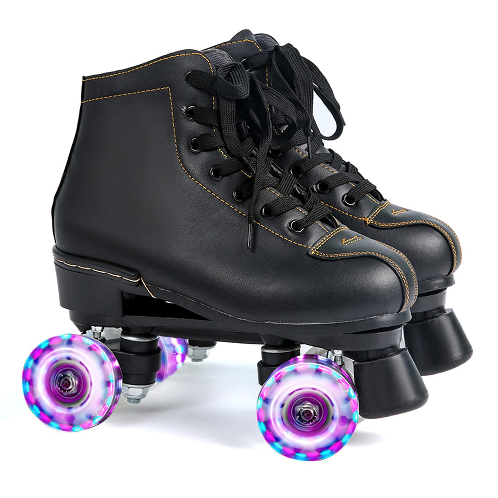 Patins à roulettes à Double Rangée pour Femmes et Hommes, Rollers Quad en Cuir PU Haut de Gamme avec Roues Clignotantes en PU pour Débutant Adulte Adolescent Enfant