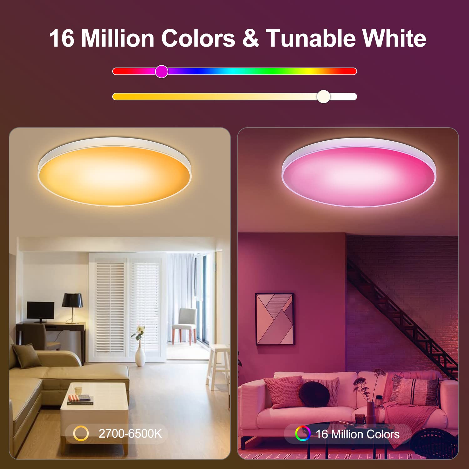 LED Deckenleuchte RGB Farbwechsel, 48W Smart Deckenlampe Dimmbar Kontrolle durch Fernbedienung und APP, Kompatibel mit Alexa/Google Home, Rund Ø37cm, IP44, für Schlafzimmer Badezimmer, Weiß