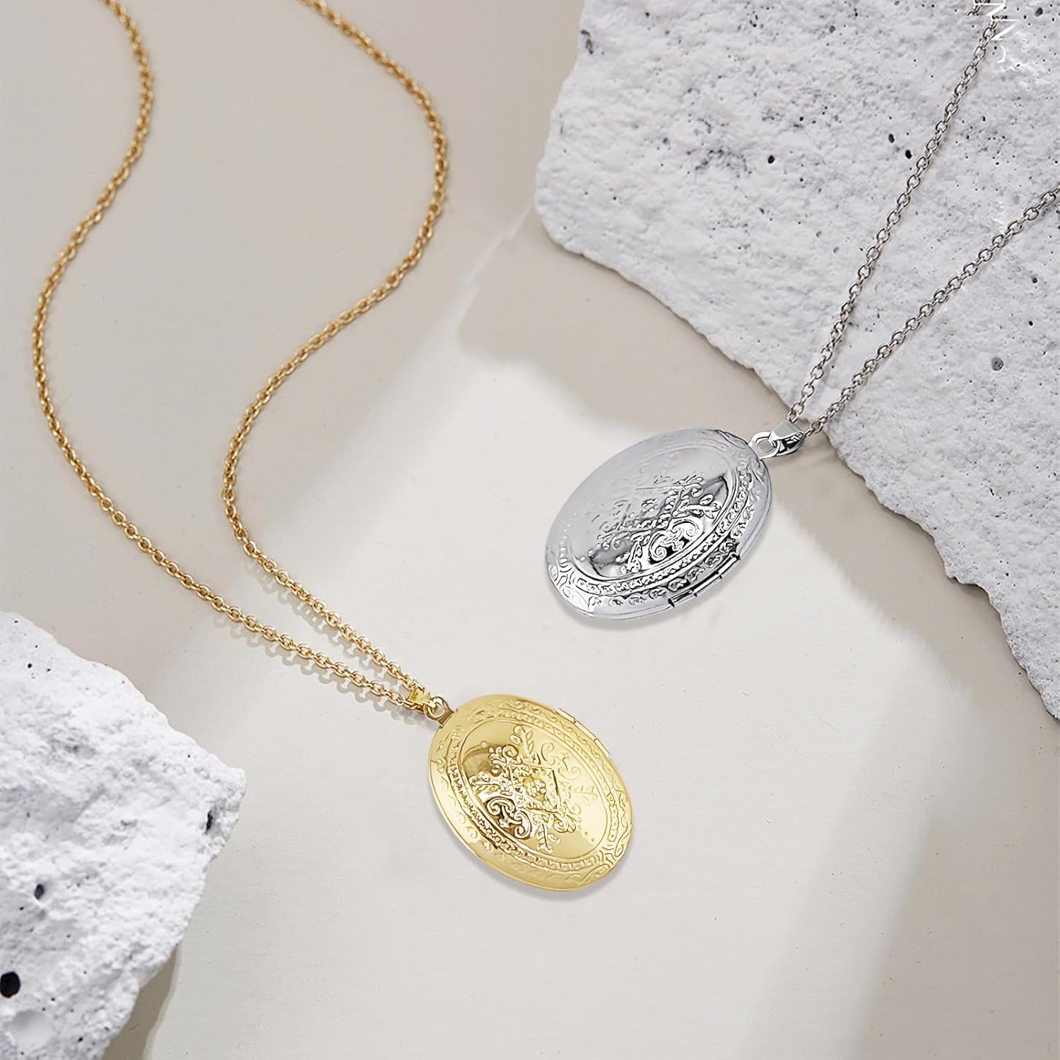 Locket Necklace for Women - Vintage Engraved Flower Photo Locket, Stainless Steel Picture Necklace for Birthdays Anniversaries - Image 5