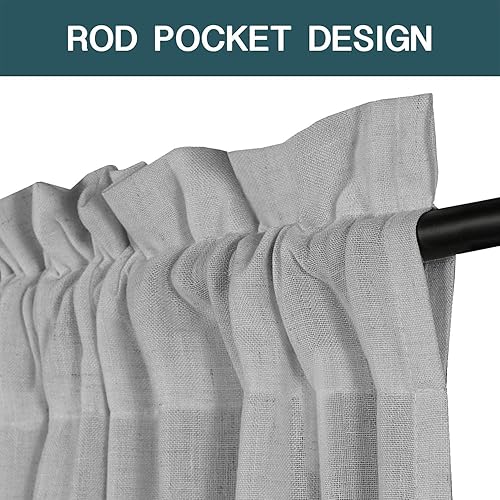 Miniatura 2 de FantasDecor - Cortina de lino para ventana, cortinas de lino y cortinas con cierre de pestañas con bolsillo para cortinero, 2 paneles por juego,