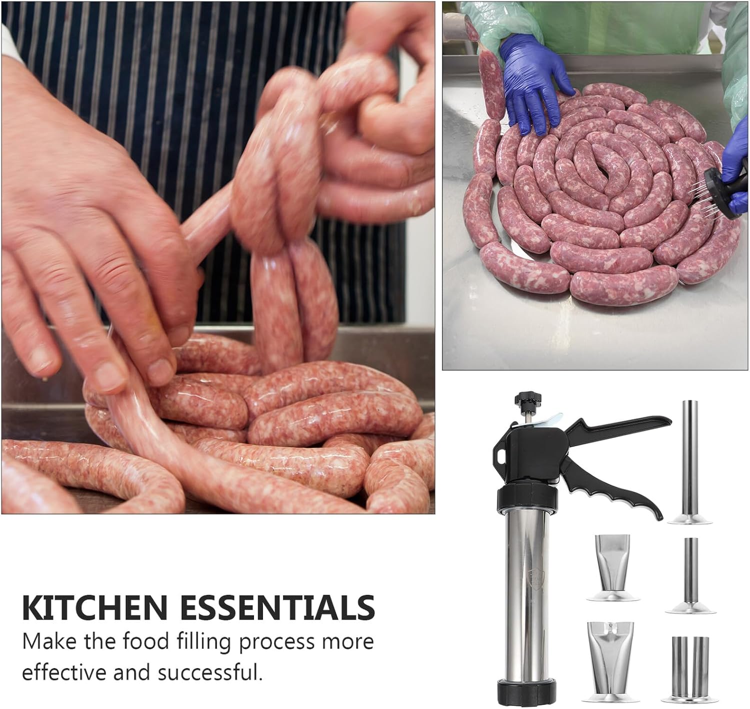 NUOBESTY Manual Stainless Steel Sausage Stuffer Food-grade Meat Filling Tool for Homemade Sausage Making with Non-rusting Construction Suitable for Home Market Restaurant and Hotel Use