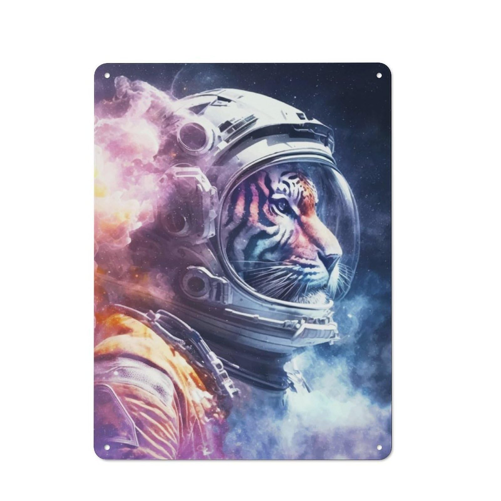 Junmoney Space Tiger Retro Metal Plaque 40X30cm For Lounge Or Reading Corner, Suited To Lounge Decor Fans