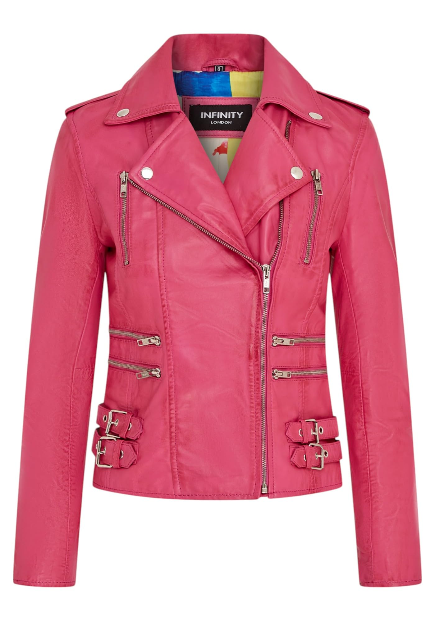Infinity Leather Women's Fuchsia Leather Brando Biker Jacket-Loddon In | Size: 18