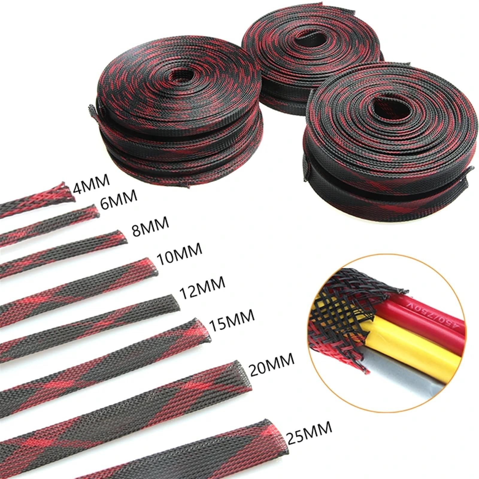 Guaina per Cavi Elettrici 1M 5M 10M 20M Pet espandibile Guaine for Cavi Isolamento Guaina Intrecciata passacavi Protezione Cavi 2/4/6/8/10/12/15/20/25mm(12mm,20M)