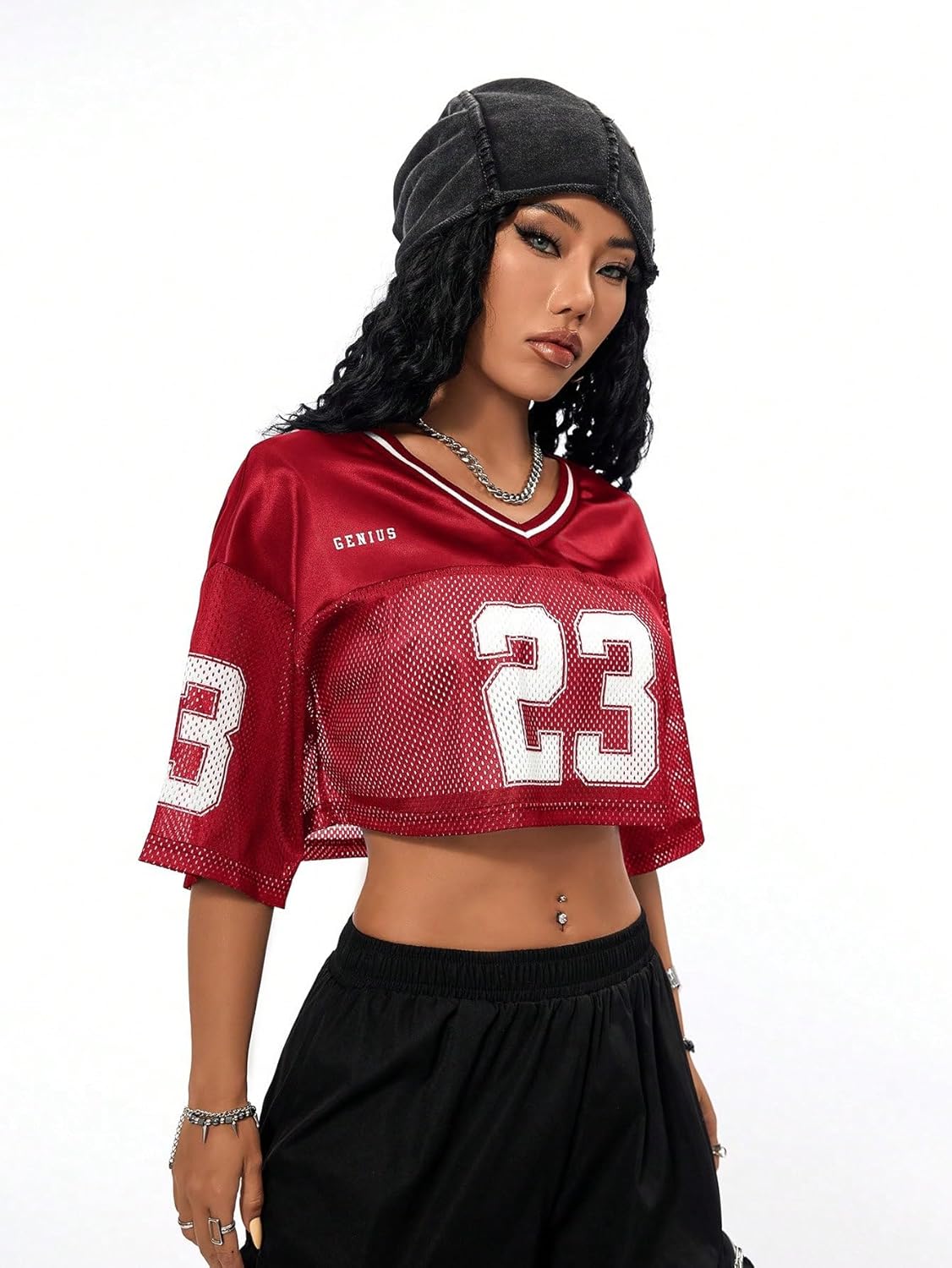 QJQ Jersey Shirts for Women Y2K Crop Tops Streetwear V Neck Half Sleeve Graphic T Shirts Football Soccer Tee Tops - Image 5