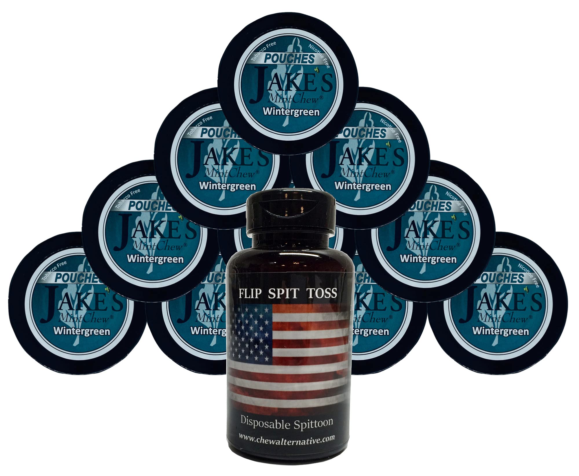 Wintergreen Pouch - 10 Cans - Includes Mud Bud Disposable Spittoon (US Flag MB)