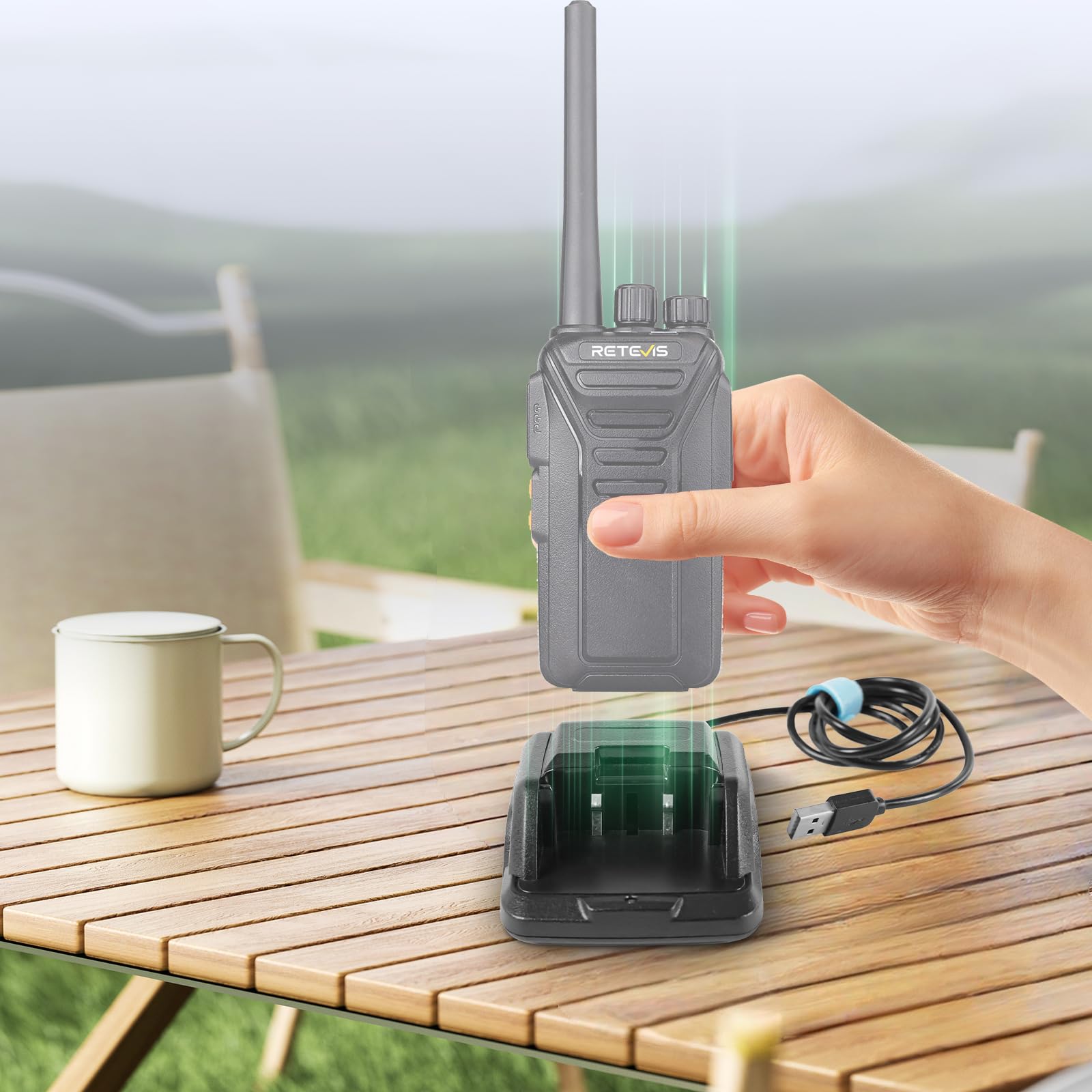 Retevis RT27 Caricabatterie Base di Ricarica Originale con USB Compatibile, Nero