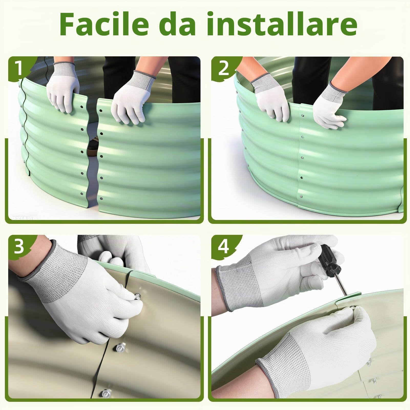 Aiuola rialzata in metallo 90 x 90 x 43 cm, aiuole rialzate in acciaio zincato per il giardino, aiuola per orto, aiuola rialzata per verdure, erbe aromatiche, fiori, verde chiaro, rotonda