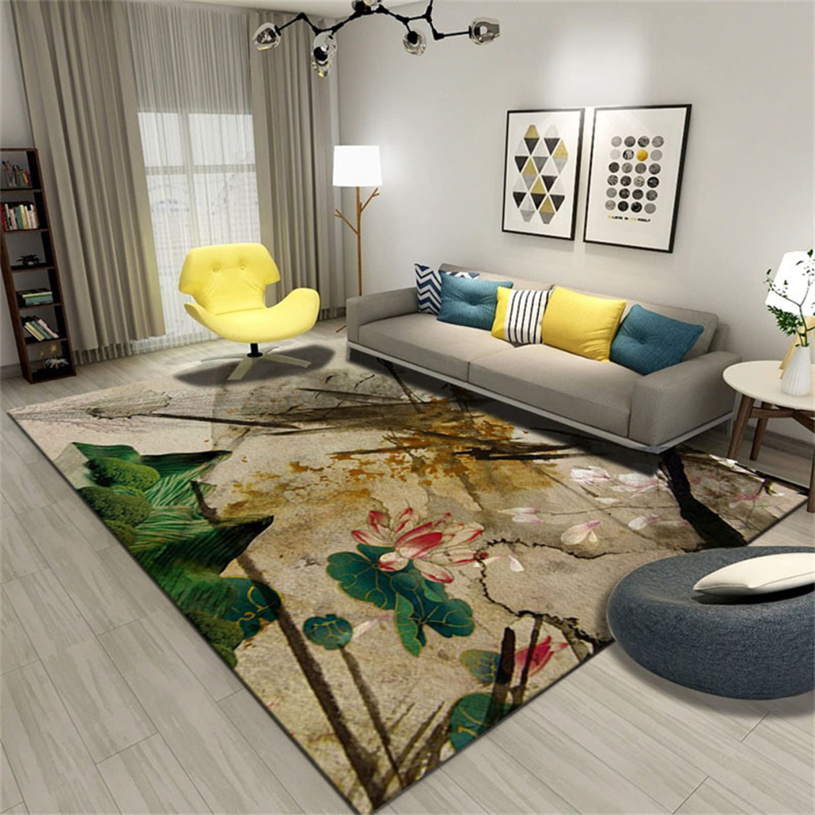 Tapis fille vert de chambre ado style géométrique moderne