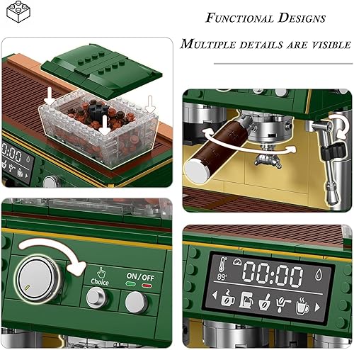 Miniatura 5 de Juego de construcción de máquina de café para adultos 928 piezas kit de bloques de cafetera de doble cabeza, modelo clásico de colección de