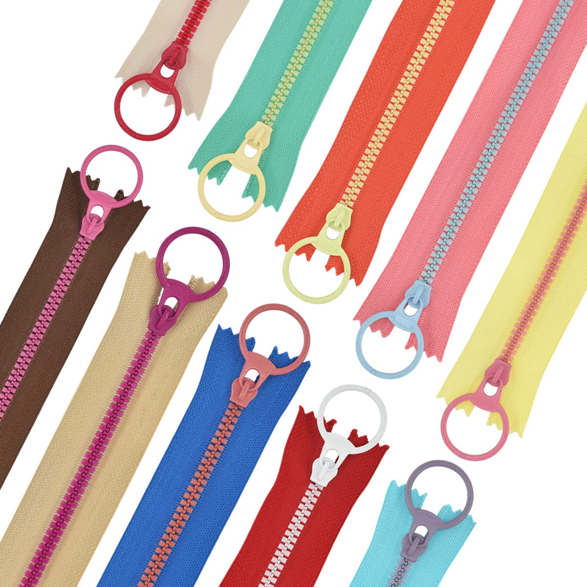 #3 20 Pcs Resin Zippers for Sewing Bulk with Ring Pulls Non Separating Jacket Closed End Plastic Zippers for Coat Jackets Bags DIY Tailor Sewing Craft Accessories 10 Color (30CM-12INCH)