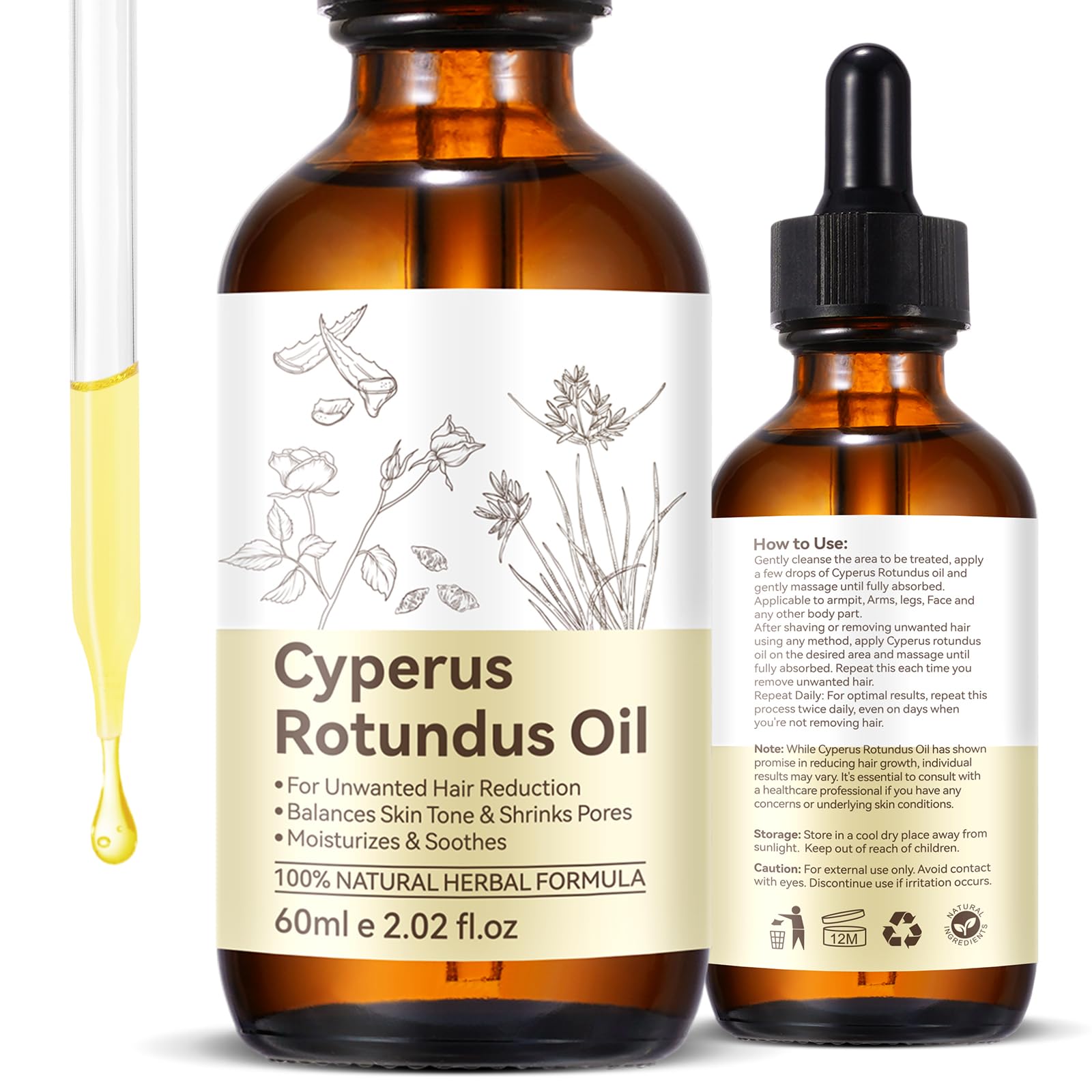 Cyperus Rotundus Oil Natural Cyperus Rotundus Oil for Hair Removal Moisturizing Soothing Oil Balances Skin Tone Reduces Body