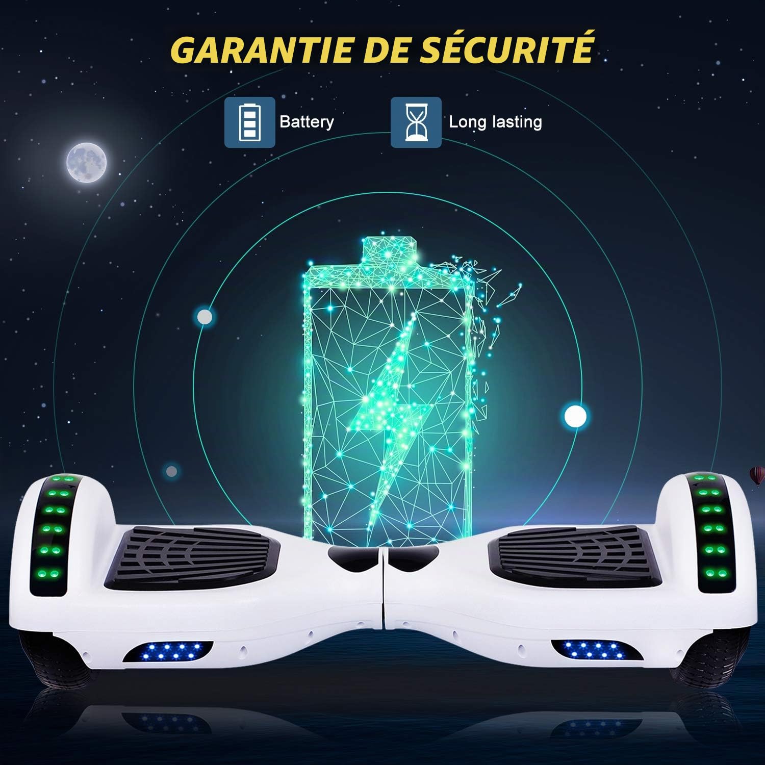 Hoverboard, Self Balancing Scooters 6,5 pouces Hoverboard Hover Scooter Board avec musique Bluetooth, lumières LED et moteur puissant pour enfants et adolescents