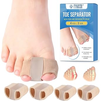 Pack of 4 Toe Separators Hallux Valgus Toe Spacer Comfort and Alignment Hallux Valgus Correction Toe Separator for Overlapping Toes Silicone with 2 Loops Unisex Skin Colour